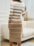 Color Block Round Neck Long Sleeve Midi Dress - Fashiofinesse