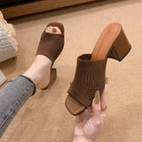 Block Heel Knit Sandals - Fashiofinesse