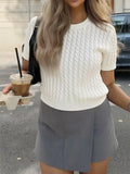 Cable-Knit Short Sleeve Sweater