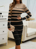 Color Block Round Neck Long Sleeve Midi Dress - Fashiofinesse
