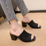 Block Heel Knit Sandals - Fashiofinesse