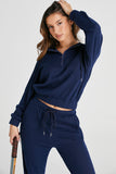 Drawstring Half Zip Hoodie and Joggers Active Set - Fashiofinesse