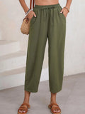 Full Size Drawstring Wide Leg Cropped Pants Plus Size