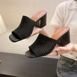 Block Heel Knit Sandals - Fashiofinesse