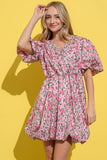 And The Why Full Size Floral Surplice Puff Sleeve Dress - Fashiofinesse