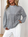 Sequin Round Neck Dropped Shoulder Sweatshirt