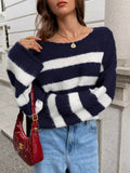 Striped Knit Round Neck Sweater