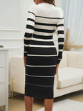 Color Block Round Neck Long Sleeve Midi Dress - Fashiofinesse