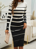 Color Block Round Neck Long Sleeve Midi Dress - Fashiofinesse