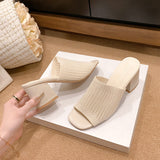 Block Heel Knit Sandals - Fashiofinesse