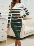 Color Block Round Neck Long Sleeve Midi Dress - Fashiofinesse