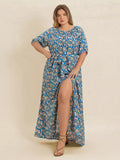 Plus Size Floral Print Maxi Dress with Side Slit