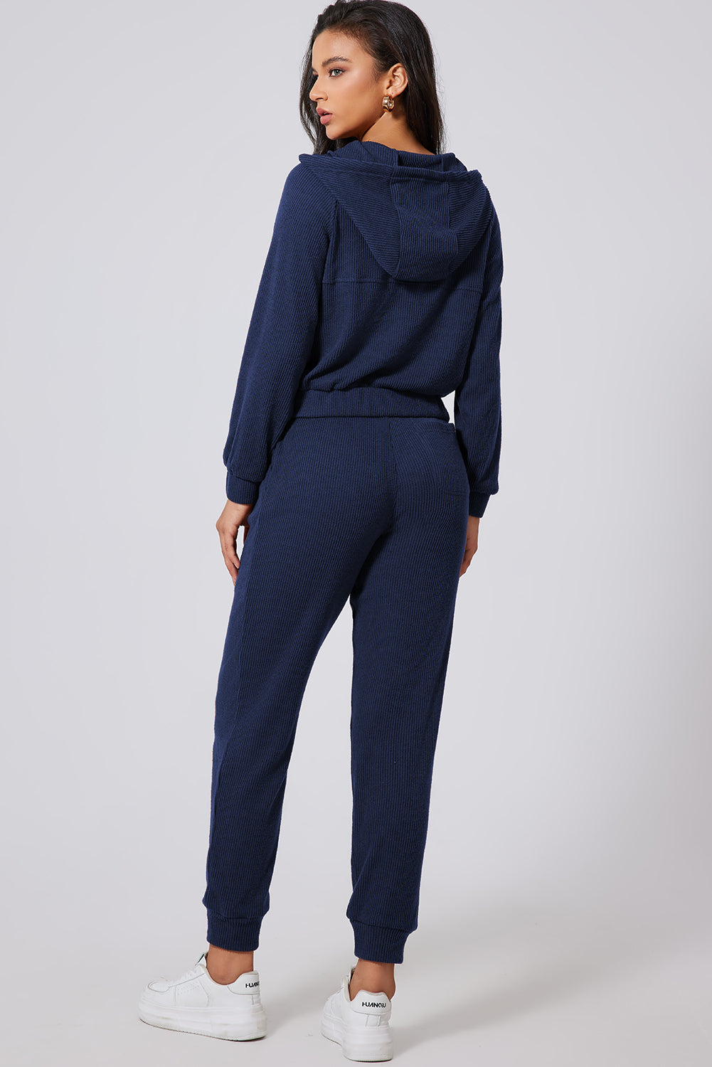 Drawstring Half Zip Hoodie and Joggers Active Set - Fashiofinesse