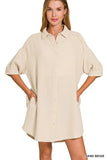 Zenana Washed Double Gauze Button Down Shirt Dress
