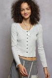 POL Button Down Polka Dot Ribbed Cardigan