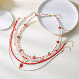 4 Piece Strawberry Pearl Beaded Necklace