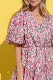 And The Why Full Size Floral Surplice Puff Sleeve Dress - Fashiofinesse