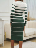 Color Block Round Neck Long Sleeve Midi Dress - Fashiofinesse