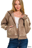 Zenana Acid Wash Zip Up Fleece Jacket