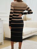 Color Block Round Neck Long Sleeve Midi Dress - Fashiofinesse