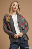 Umgee Single Flower Stem Jacquard Cardigan Sweater
