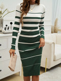Color Block Round Neck Long Sleeve Midi Dress - Fashiofinesse