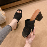 Block Heel Knit Sandals - Fashiofinesse