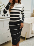Color Block Round Neck Long Sleeve Midi Dress - Fashiofinesse